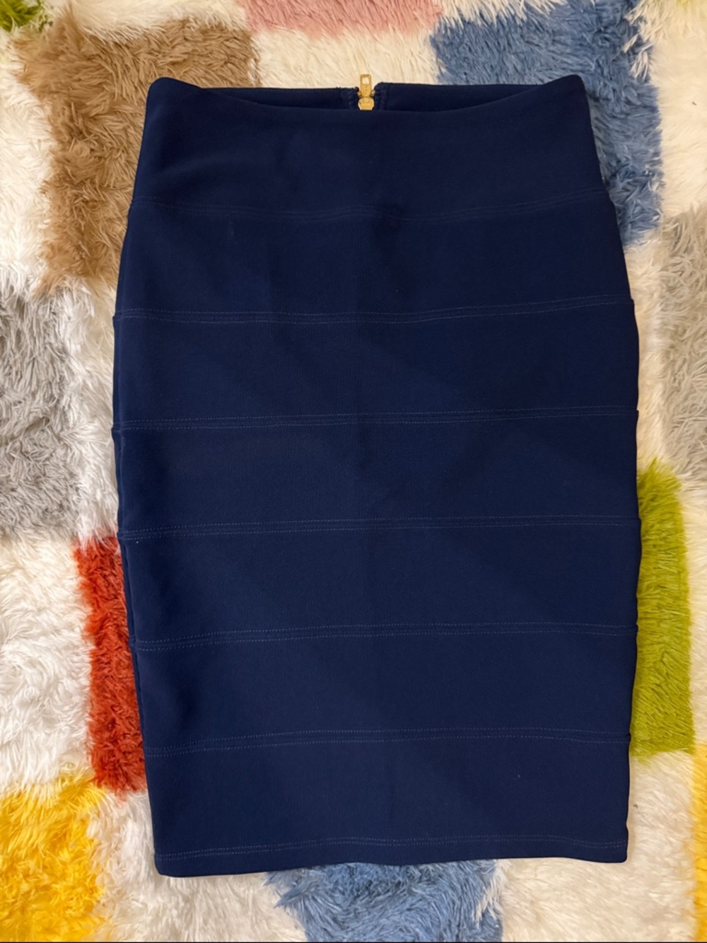 BNWT Vintage Topshop Navy Pencil Bandage Skirt with Gold Zip